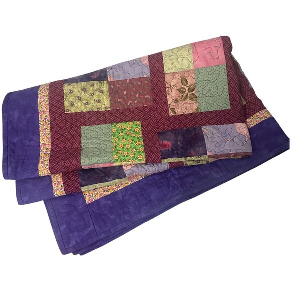 Colorful Handmade Patchwork Quilt Piecemakers Quilted Blanket Throw 55.5 x 46.5”